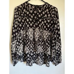 15Fifteen boho black floral paisley womens sz M beachy festival breathable